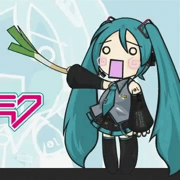 a gif of hatsune miku swinging her leek